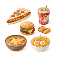 Flying Asian Food Vector | Cartoon Noodles, Sushi, Wok Stir Fry, Takeaway Box Clipart