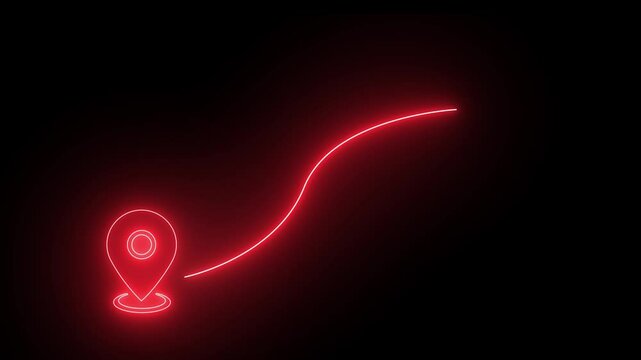 Neon location map symbol on black background directions from one place to another  animation. Location Point Connection with Lines, Location Pin Pointer on Transparent Background.