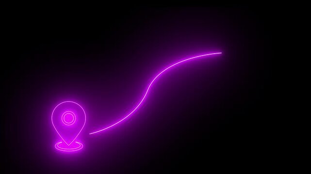 Neon location map symbol on black background directions from one place to another  animation. Location Point Connection with Lines, Location Pin Pointer on Transparent Background.