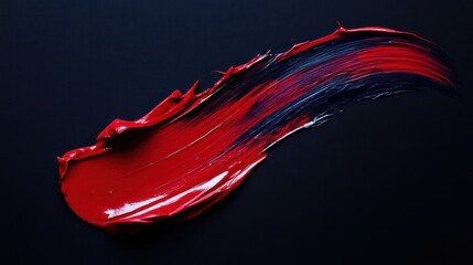 Bold Red Acrylic Paint Stroke on Deep Black Backdrop for Modern Art