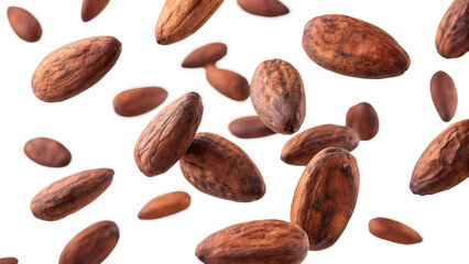 Floating Cacao Beans Isolated on White