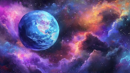 Obraz premium Cosmic Dreamscape: Planet, Nebula, Galaxy, Stars, Universe, Space, Celestial, Colorful, Clouds, Exploration