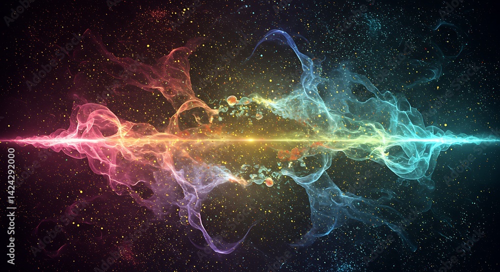 Poster abstract nebula with light beam and particles