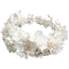White Flower Crown Made of Cream-Colored Flowers on Transparent Background