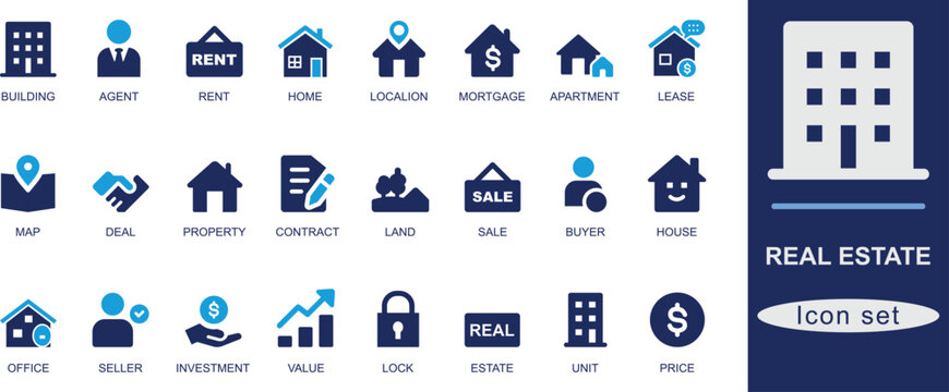 Real estate best solid icon set.