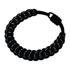 isolated Black military paracord bracelet on white background