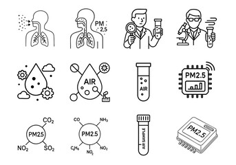 pm 2.5 particles impact concept. Health and air quality illustrations with scientific elements.