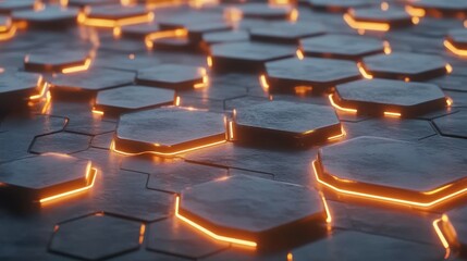 Obraz premium Abstract digital background with hexagonal shapes and glowing network connections, illustrating futuristic technology and connectivity.