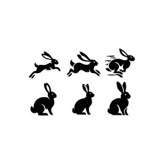 a bundle of silhouette illustrations of rabbits in various positions