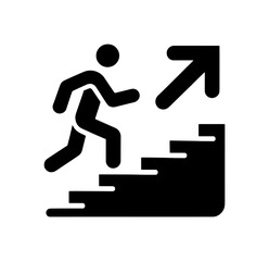 person climbing stairs with direction arrow