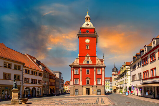 The town hall of Gotha in Thuringia at sunset