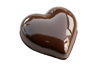A rich, dark chocolate heart, a symbol of love and sweetness, boasts a glossy, smooth finish against a clean white background.