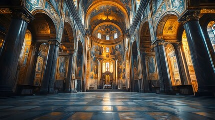 Fototapeta premium The Byzantine Church Dome Under the Golden Mosaic Mural