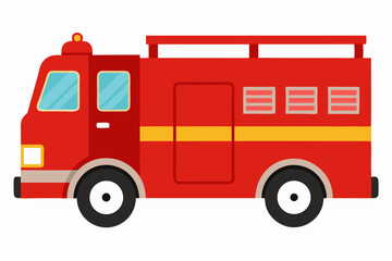 Red fire engine truck cartoon vector illustration isolated on white background