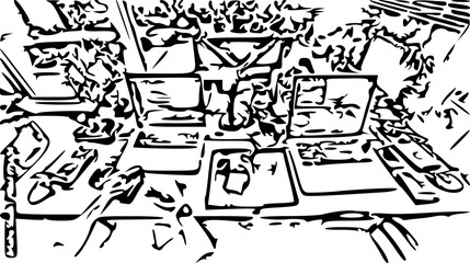 Programmer Working Late at Night on Two Laptops in Modern Office
