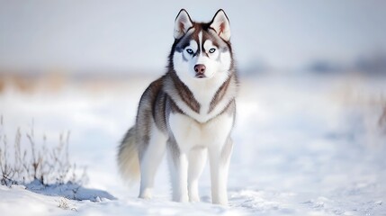 Naklejka premium Fluffy Siberian Husky with blue eyes