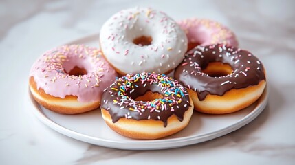 Colorful glazed donuts on a plate