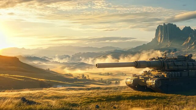 Tank in a Sunset Landscape
