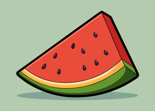 recommend clip art: Cartoon watermelon slice illustration with seeds on light green background