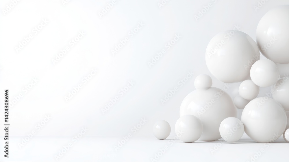 Poster white spheres minimalist group clean modern style high-resolution render side view composition smoot