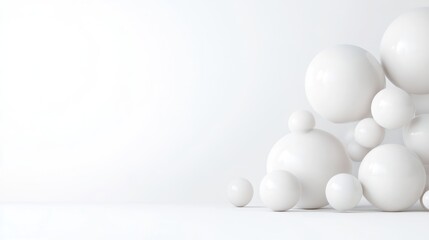 White Spheres Minimalist Group Clean Modern Style High-resolution Render Side view Composition Smooth Surfaces Static Arrangement White Background Pure Bright Mood Website Design Element