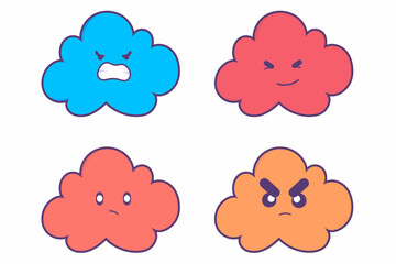 A collection of cartoon clouds expressing different emotions, including anger, smugness, sadness, and rage.