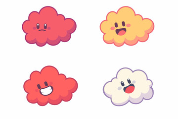 Four cartoon clouds with different expressions float on a white background.