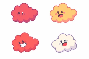 Fotobehang Naadloze wolken Four cartoon clouds with different expressions float on a white background.  © senmachine