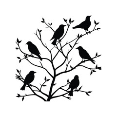 Flying bird with leaves silhouette illustration collection