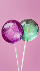 Elegant Red Wine Glass with Heart Lollipop, Pink Candy & Blue Cocktail – Romantic Party Drink, Sweet Celebration Beverage Isolated on White