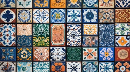 Intricate ceramic tile collection with vibrant floral and geometric designs