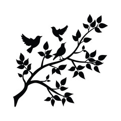 The birds on a tree branch in the spring time