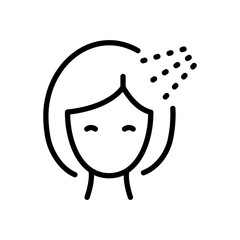 Woman getting her hair styled with hair spray, beauty treatment vector illustration, salon service, hair care, and personal grooming. Outline vector icon for web design isolated on white background.