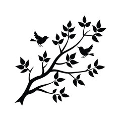 The birds on a tree branch in the spring time