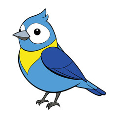 Blue bird silhouette vector illustration of a cute wild animal on a branch