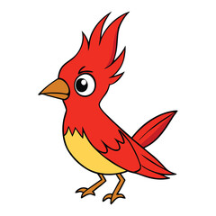 A cute cartoon vector illustration shows a colorful parrot, a funny bird, perched on a tree branch against a white background