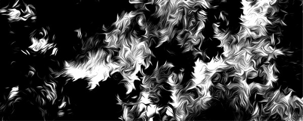 Dark Abstract Smoke Texture and Swirling White Ink on Black Background, Chaotic Flame-Like Motion, High Contrast Monochrome Art, Mysterious Grunge Flow for Posters, Covers, and Digital art.