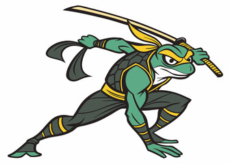 Vector illustration of a frog ninja warrior with katana isolated