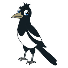 A black crow, a vector illustration of a bird, perches on a branch in nature