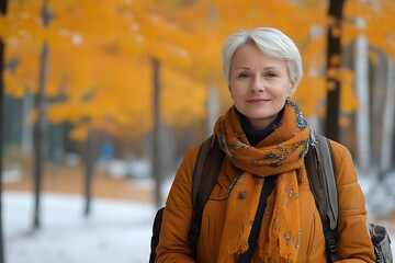 Mature woman in autumn park