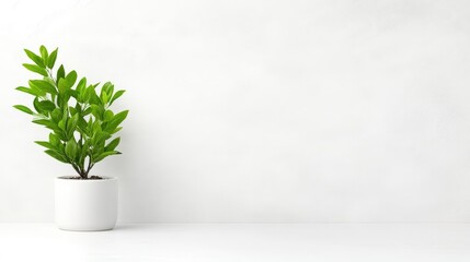 Minimalist plant in a white pot against a white wall (13)