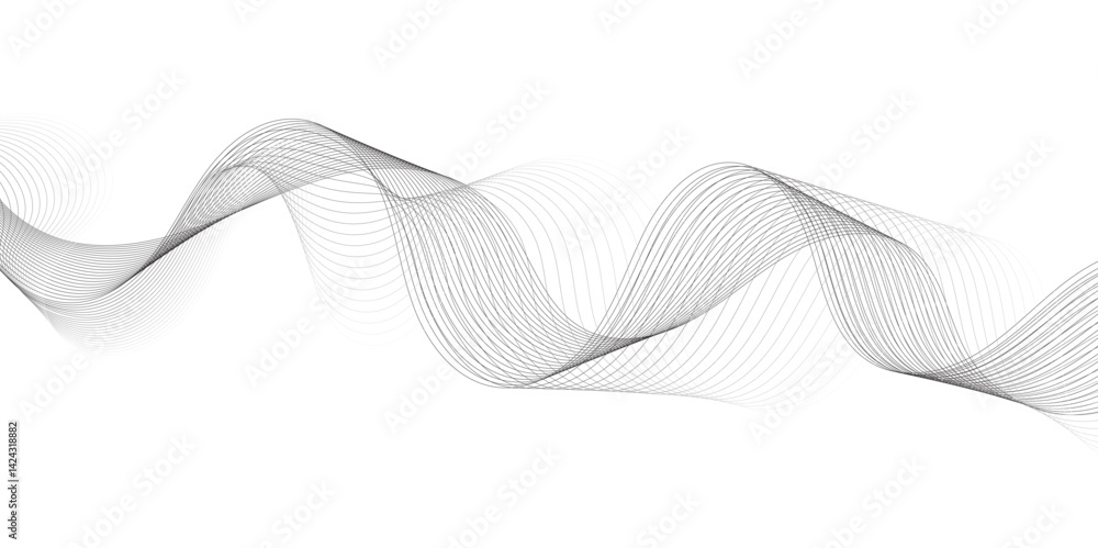 Fototapete Abstract grey, white smooth element swoosh speed wave modern stream background. Wave with lines created using blend tool. Abstract frequency sound wave lines and twisted curve lines background.	