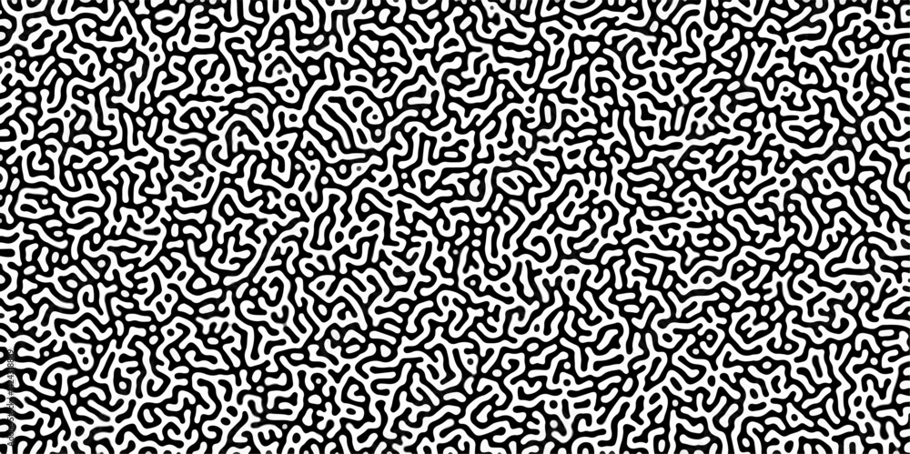 Poster Turing reaction diffusion monochrome seamless pattern with chaotic motion .Linear design with biological shapes. Organic lines in memphis. abstract turing organic wallpaper background .	