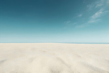 Expansive sandy beach meets tranquil ocean horizon.