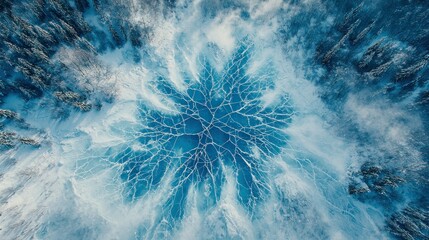 Frozen lake, intricate ice patterns