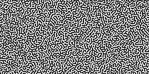 Turing reaction diffusion monochrome seamless pattern with chaotic motion .Linear design with biological shapes. Organic lines in memphis. abstract turing organic wallpaper background .	
