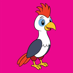 A cute cartoon parrot vector illustration shows a happy bird character with a funny beak on a nature branch