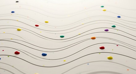 Abstract background with smooth, flowing black lines and scattered colorful dots. Stock illustration for design, patterns, and modern art concepts.