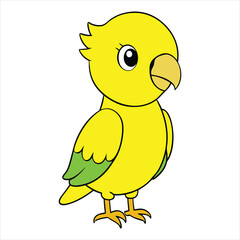 A cute yellow cartoon chick, a small baby bird, hatched from an egg, an isolated vector illustration of funny spring poultry