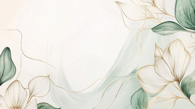 elegant earth tone watercolor art background vector with gold line accents perfect for invitation cards and wall decor